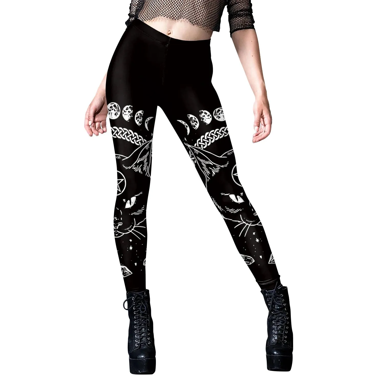 [You're My Secret] 2024 HOT Gothic Leggings For Women Ouija Workout Pants Dark Grunge Black Cat Skull Leggins Devil Satan Legins